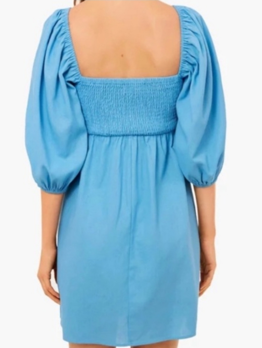 Tuckernuck Annie Smocked Mini Dress In Beaufort Blue. Size Med - Picture 4 of 16